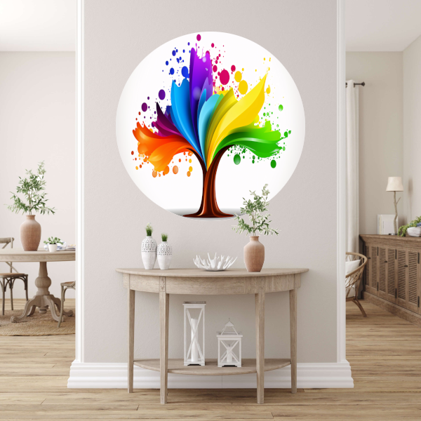 Abstracte Kleurenboom in Spetterend Design forex muurcirkel