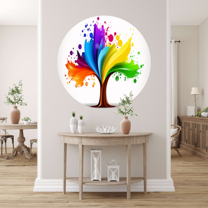 Abstracte Kleurenboom in Spetterend Design forex muurcirkel