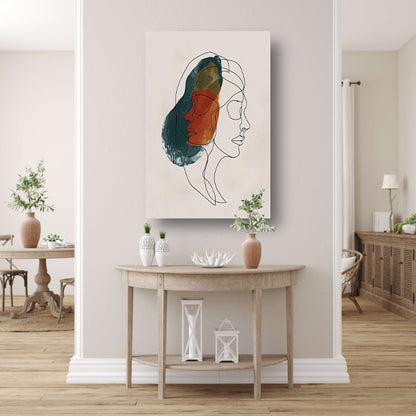 Kleurrijke abstracte lijntekening van gezichten canvas