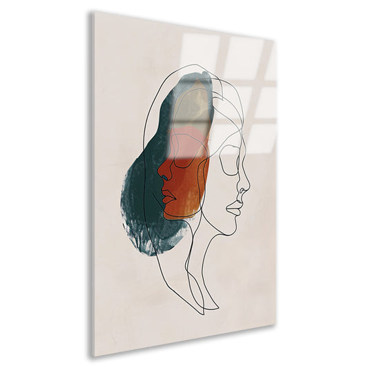 Kleurrijke abstracte lijntekening van gezichten acrylglas