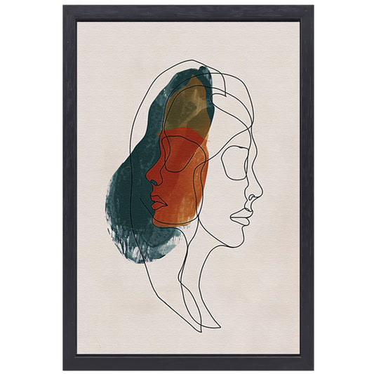 Kleurrijke abstracte lijntekening van gezichten canvas met baklijst
