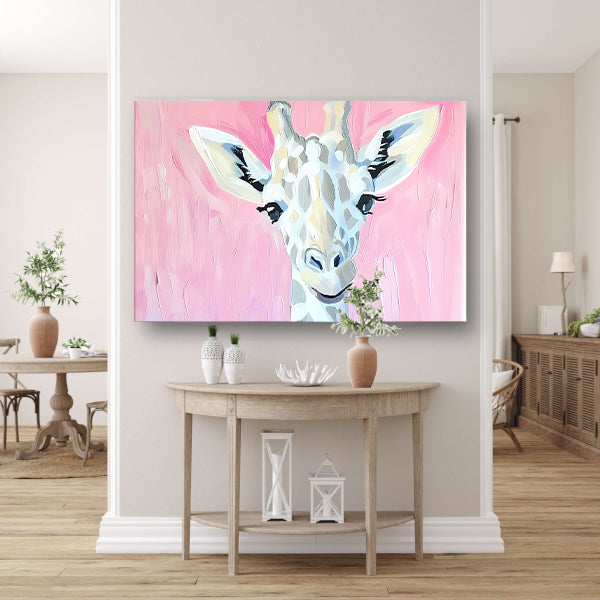 Abstract giraffe schilderij met roze tinten poster