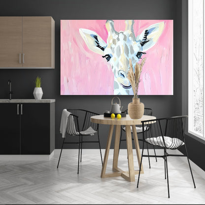 Abstract giraffe schilderij met roze tinten poster