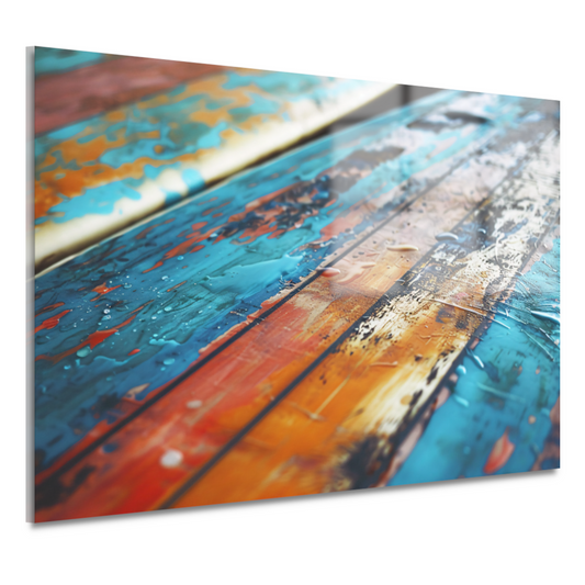 Abstracte surfplank met waterdruppels acrylglas