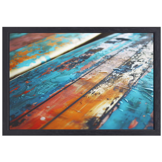 Abstracte surfplank met waterdruppels canvas met baklijst