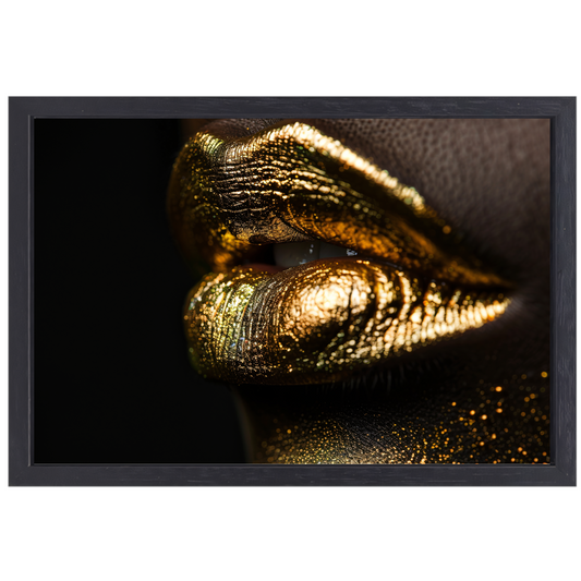 Gouden Lippenstift Op Zwart Fluweel canvas met baklijst