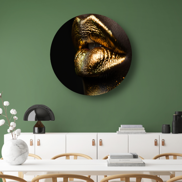 Gouden Lippenstift Op Zwart Fluweel aluminium muurcirkel