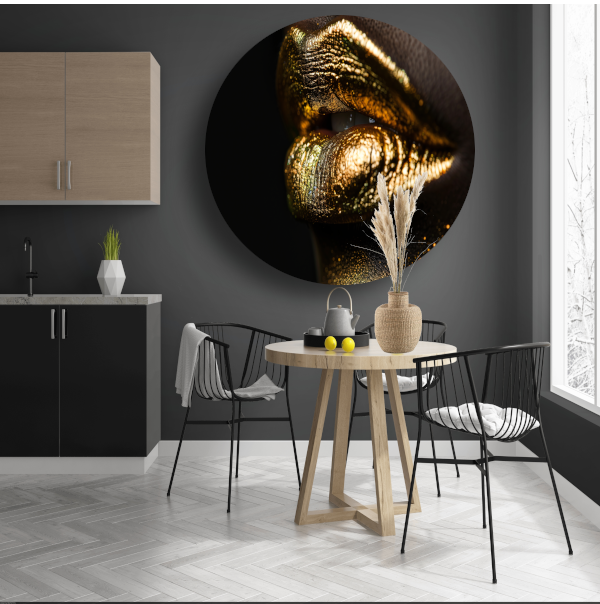 Gouden Lippenstift Op Zwart Fluweel aluminium muurcirkel