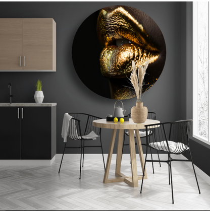 Gouden Lippenstift Op Zwart Fluweel aluminium muurcirkel