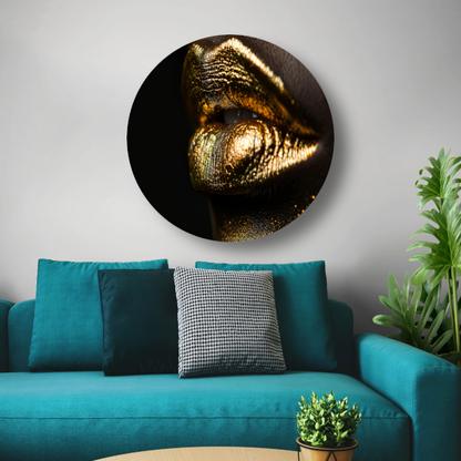 Gouden Lippenstift Op Zwart Fluweel aluminium muurcirkel
