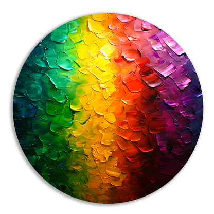 Kleurrijke abstracte textuur met regenboogpalet aluminium muurcirkel