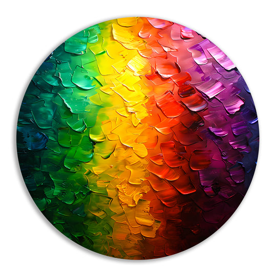 Kleurrijke abstracte textuur met regenboogpalet aluminium muurcirkel