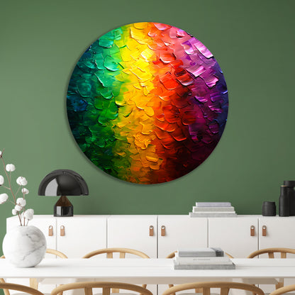 Kleurrijke abstracte textuur met regenboogpalet aluminium muurcirkel