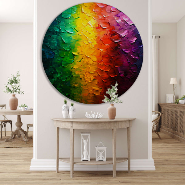 Kleurrijke abstracte textuur met regenboogpalet aluminium muurcirkel