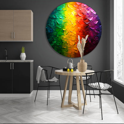 Kleurrijke abstracte textuur met regenboogpalet aluminium muurcirkel