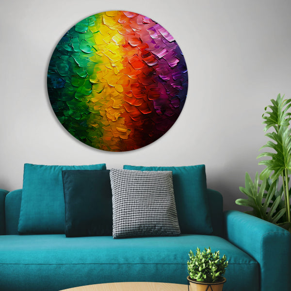 Kleurrijke abstracte textuur met regenboogpalet aluminium muurcirkel