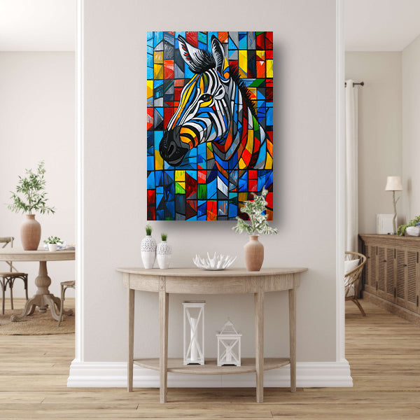 Kleurrijke abstracte zebra in kubistische stijl poster