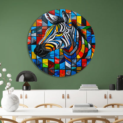 Kleurrijke abstracte zebra in kubistische stijl forex muurcirkel