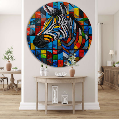 Kleurrijke abstracte zebra in kubistische stijl forex muurcirkel