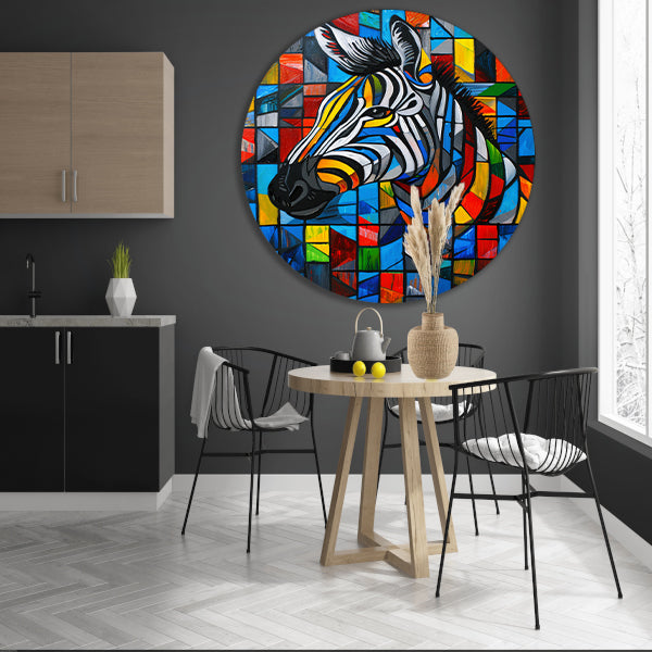 Kleurrijke abstracte zebra in kubistische stijl forex muurcirkel