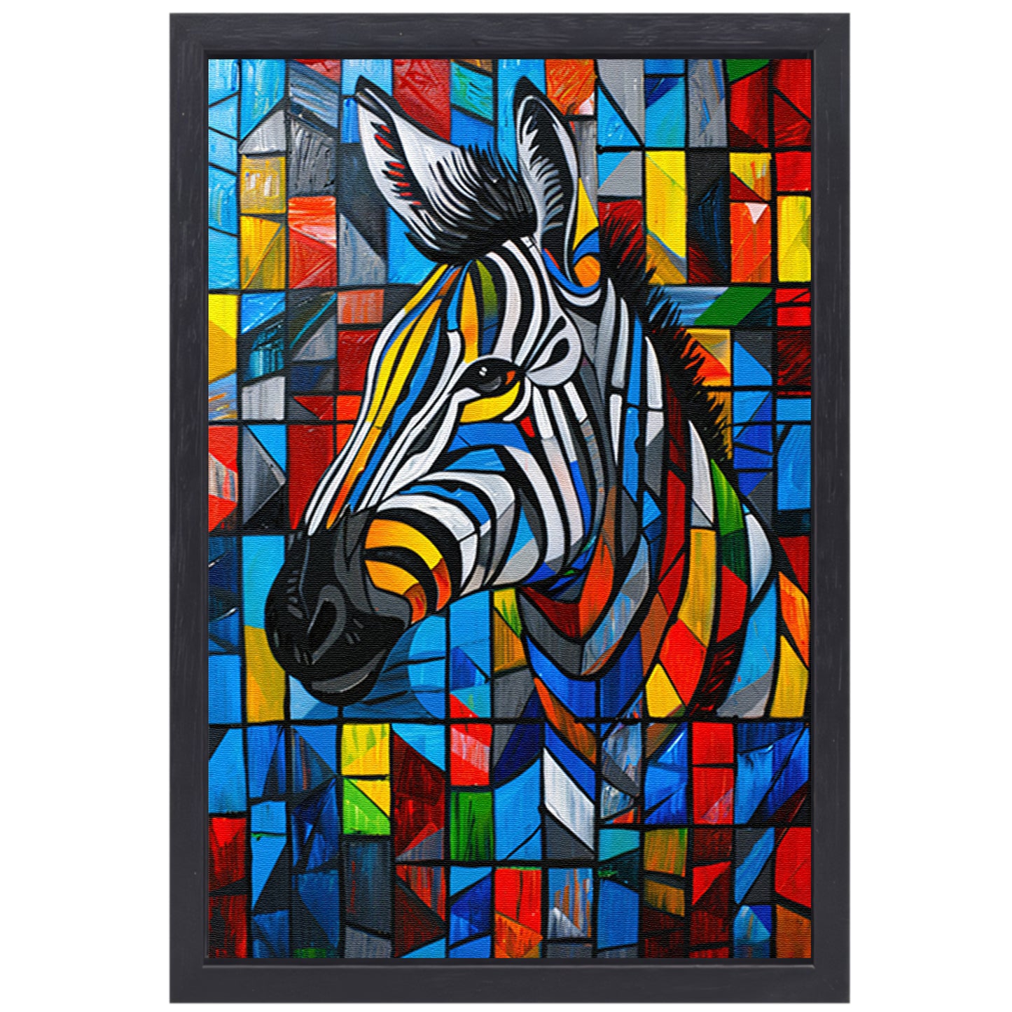 Kleurrijke abstracte zebra in kubistische stijl canvas met baklijst