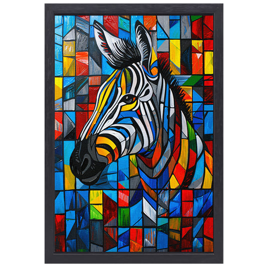 Kleurrijke abstracte zebra in kubistische stijl canvas met baklijst
