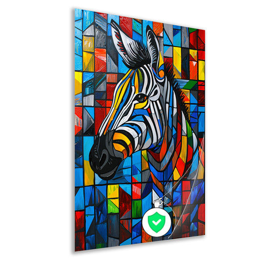 Kleurrijke abstracte zebra in kubistische stijl poster