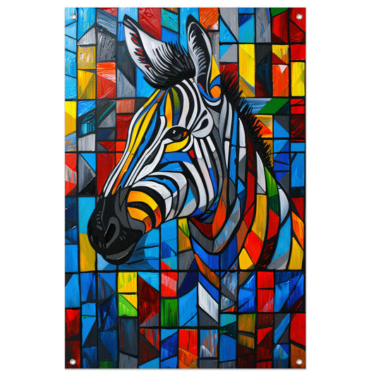 Kleurrijke abstracte zebra in kubistische stijl tuinposter