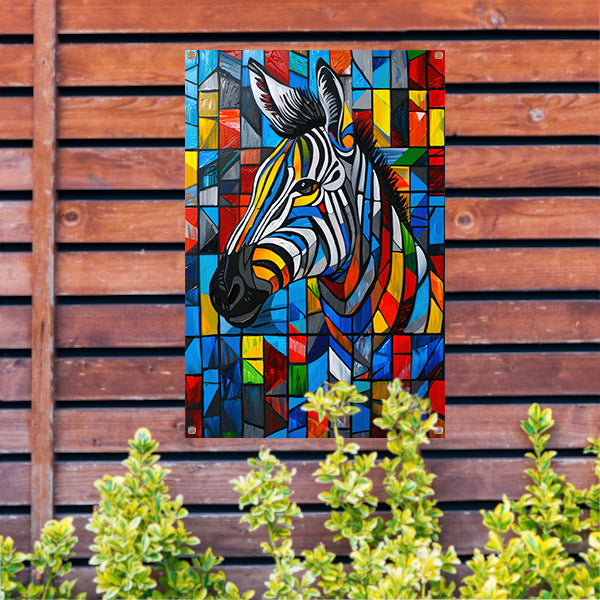 Kleurrijke abstracte zebra in kubistische stijl tuinposter