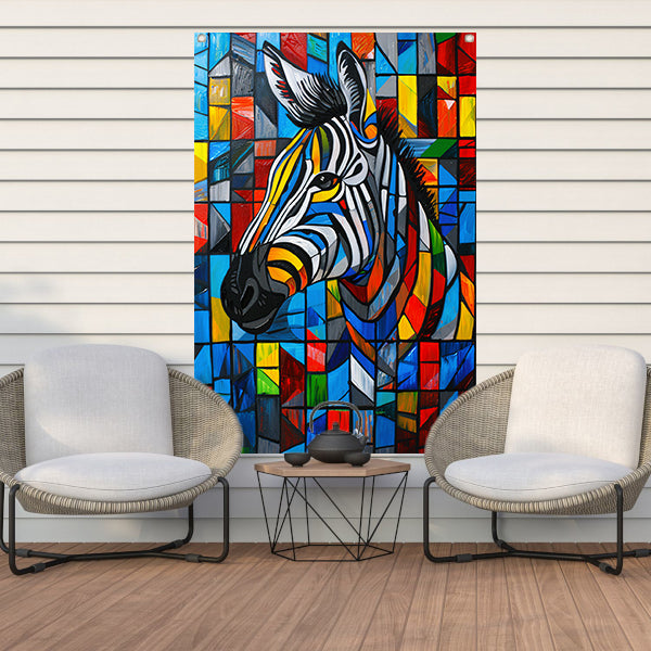 Kleurrijke abstracte zebra in kubistische stijl tuinposter