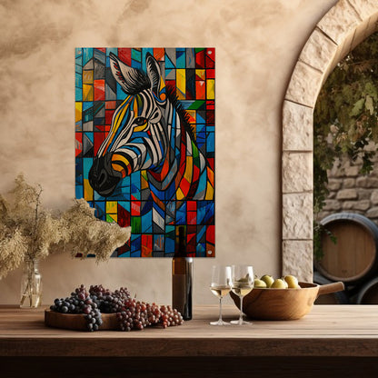 Kleurrijke abstracte zebra in kubistische stijl tuinposter