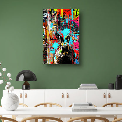 Kleurrijk graffiti konijn op abstract achtergrond canvas met baklijst
