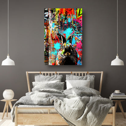 Kleurrijk graffiti konijn op abstract achtergrond poster