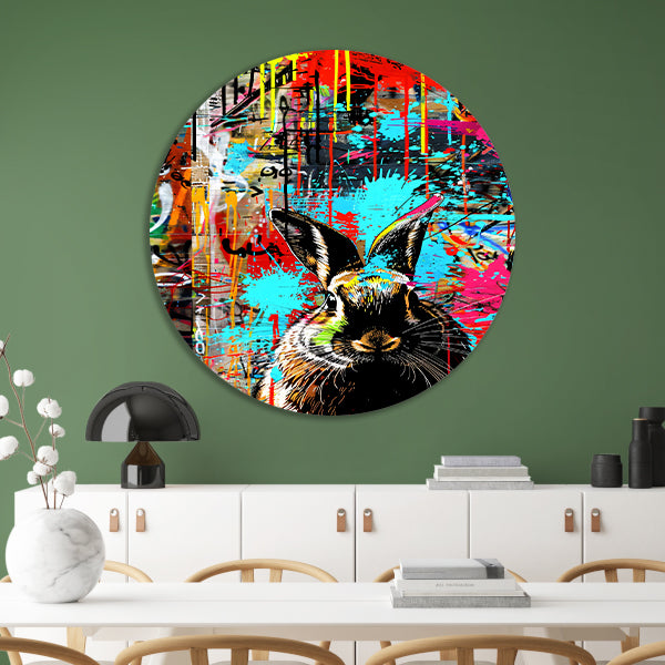 Kleurrijk graffiti konijn op abstract achtergrond forex muurcirkel