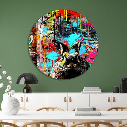 Kleurrijk graffiti konijn op abstract achtergrond forex muurcirkel