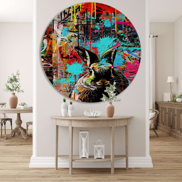 Kleurrijk graffiti konijn op abstract achtergrond forex muurcirkel