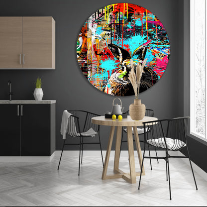 Kleurrijk graffiti konijn op abstract achtergrond forex muurcirkel