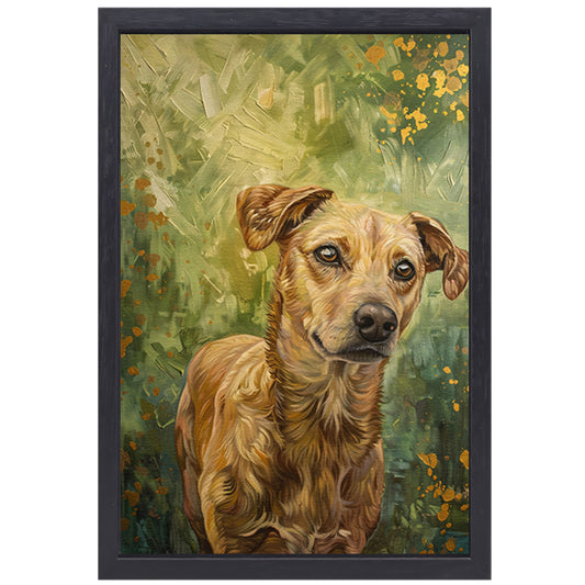 Elegante hond geschilderd in olieverf canvas met baklijst