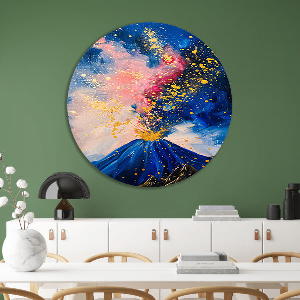 Abstract schilderij van vulkaanuitbarsting forex muurcirkel