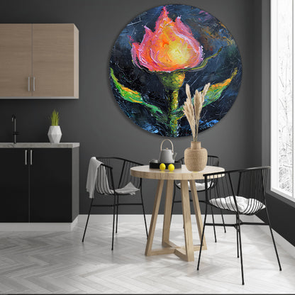 Abstract schilderij van kleurrijke roos aluminium muurcirkel