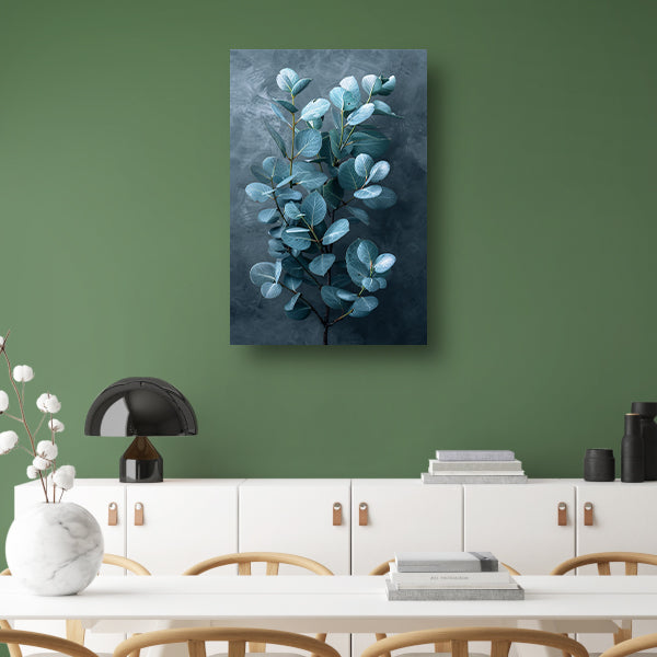 Eucalyptusbladeren met zachte grijze achtergrond canvas