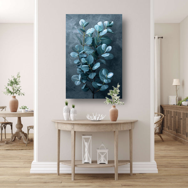 Eucalyptusbladeren met zachte grijze achtergrond canvas