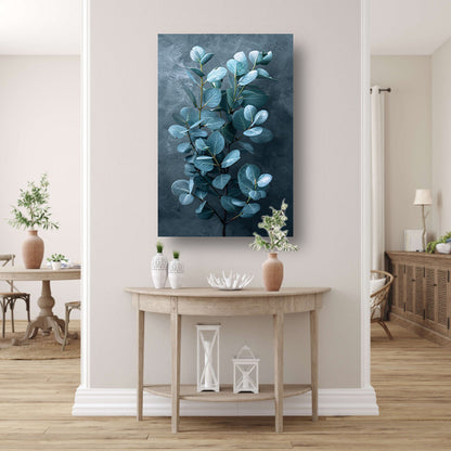Eucalyptusbladeren met zachte grijze achtergrond canvas