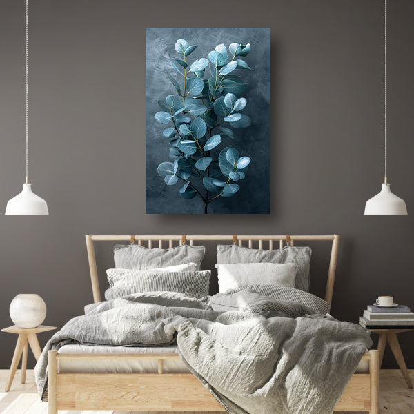 Eucalyptusbladeren met zachte grijze achtergrond canvas