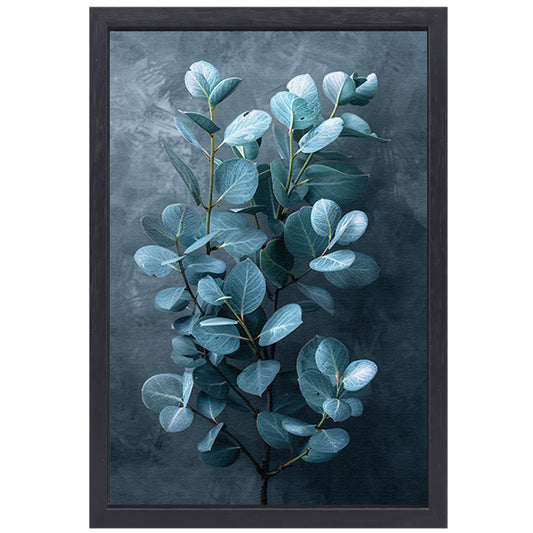 Eucalyptusbladeren met zachte grijze achtergrond canvas met baklijst