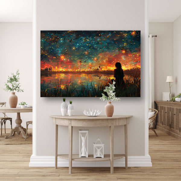 Reflecties van de Stad in Nachtelijk Water poster