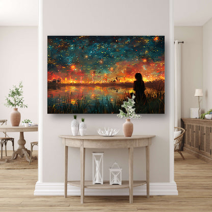 Reflecties van de Stad in Nachtelijk Water poster