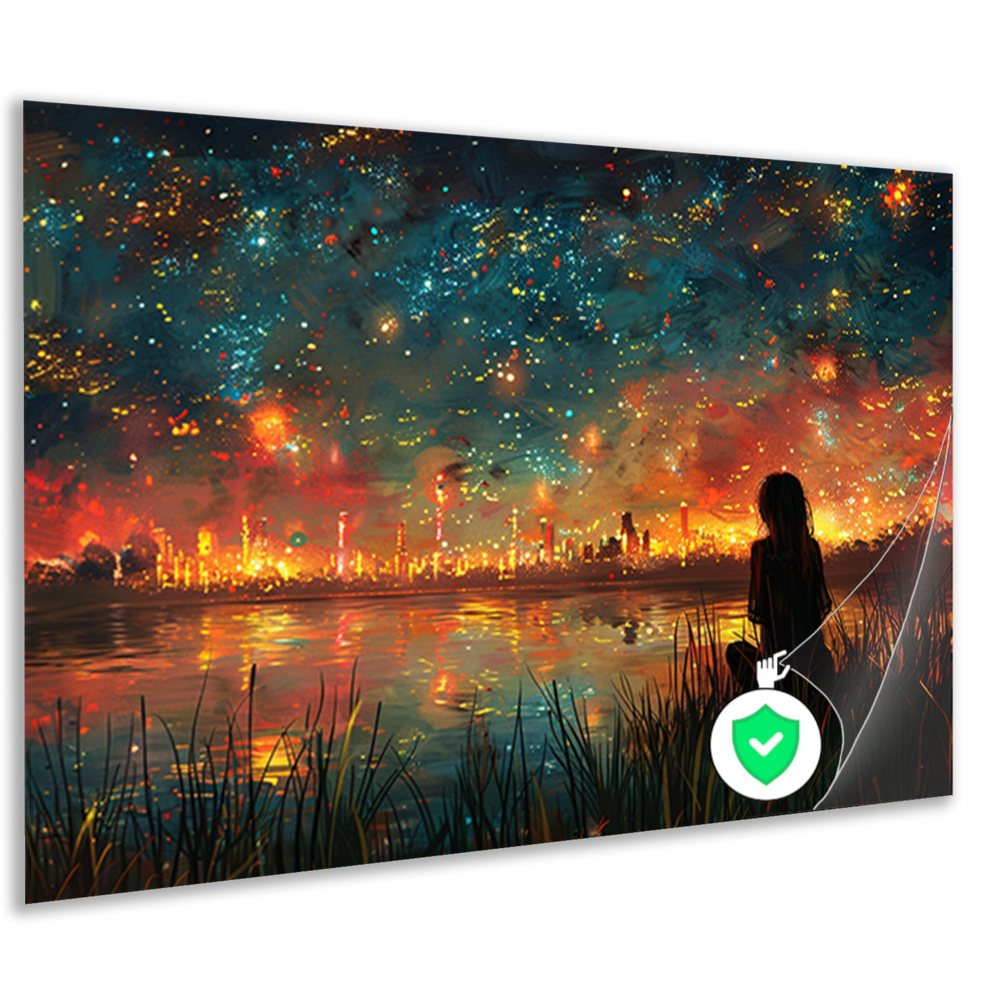 Reflecties van de Stad in Nachtelijk Water poster