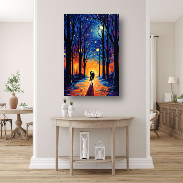 Romantische Wandeling in Schemerig Kleurbos poster