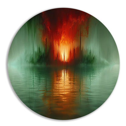 Magische stad aan het water in felle kleuren aluminium muurcirkel